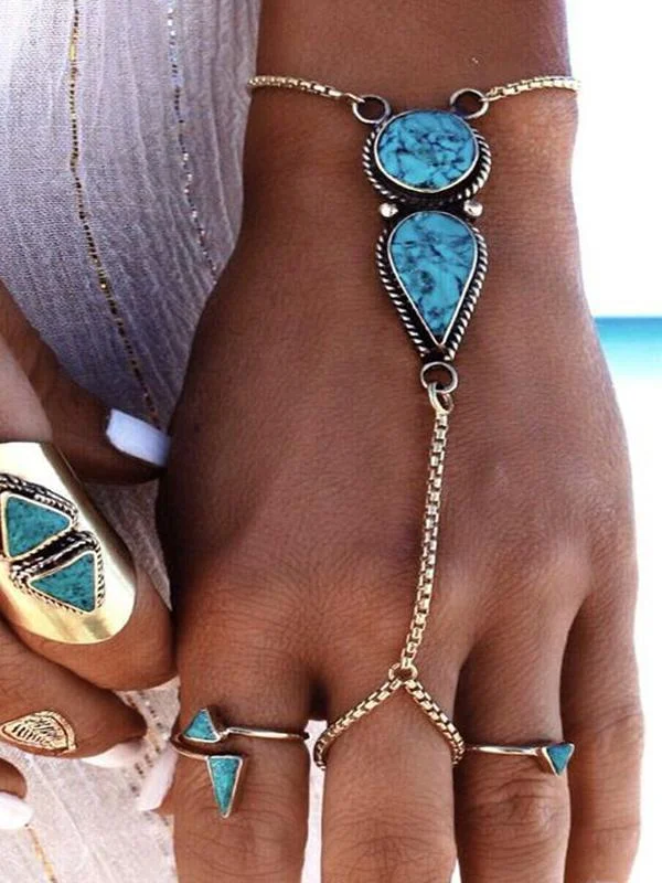 Vintage turquoise finger bracelet-Mayoulove