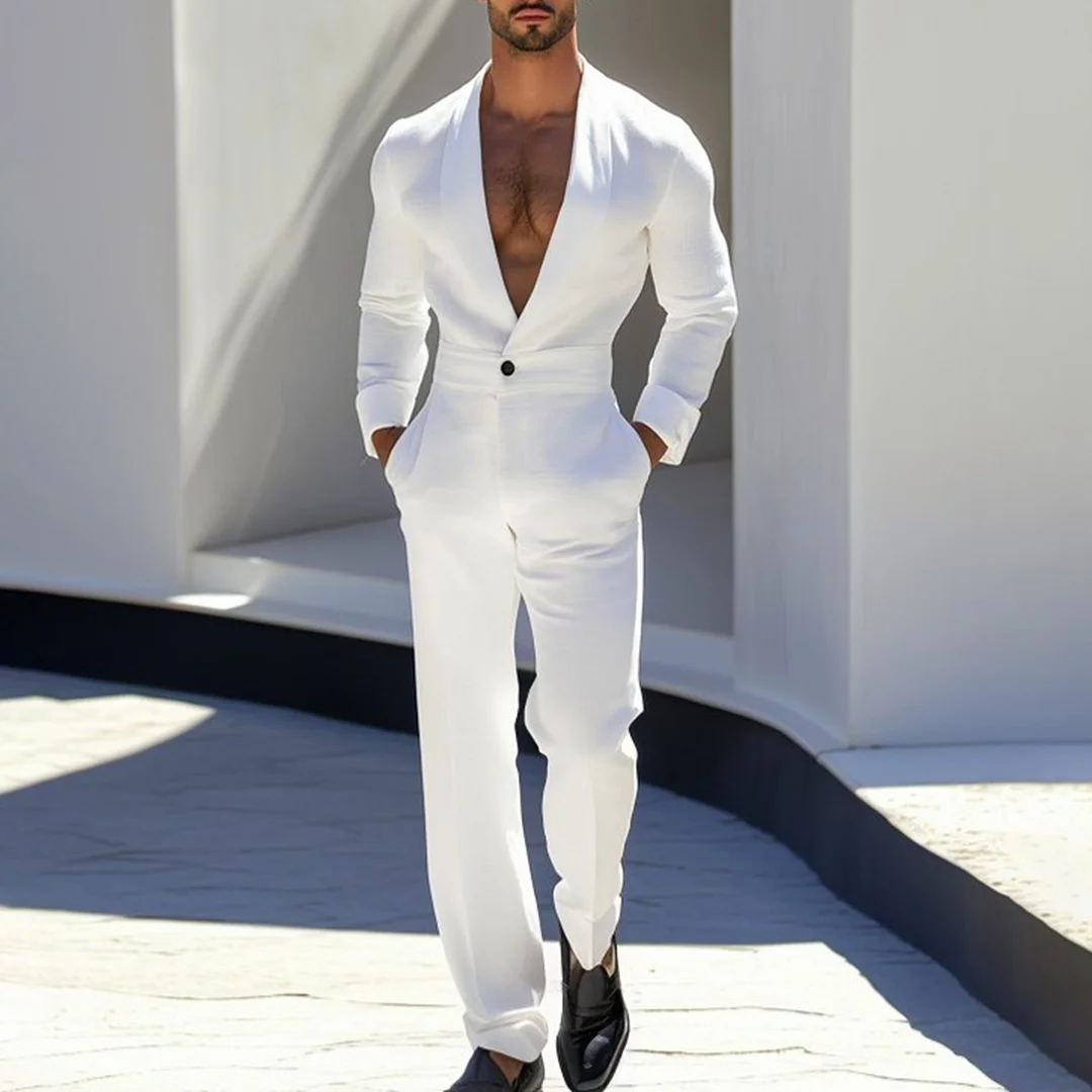 Men's Lapel Button Jumpsuit-inspireuse