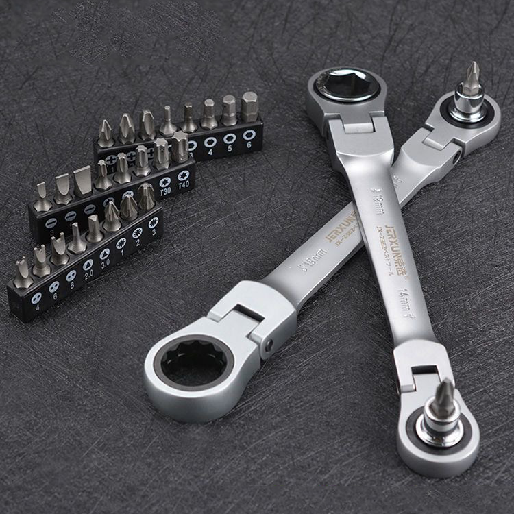 القابلة للدوران الشدات والمآخذ ولقم السائق ، طقم عدة مفاتيح متعددة الاستخدامات مادة فولاذية عالية الجودة من الكروم الفاناديوم