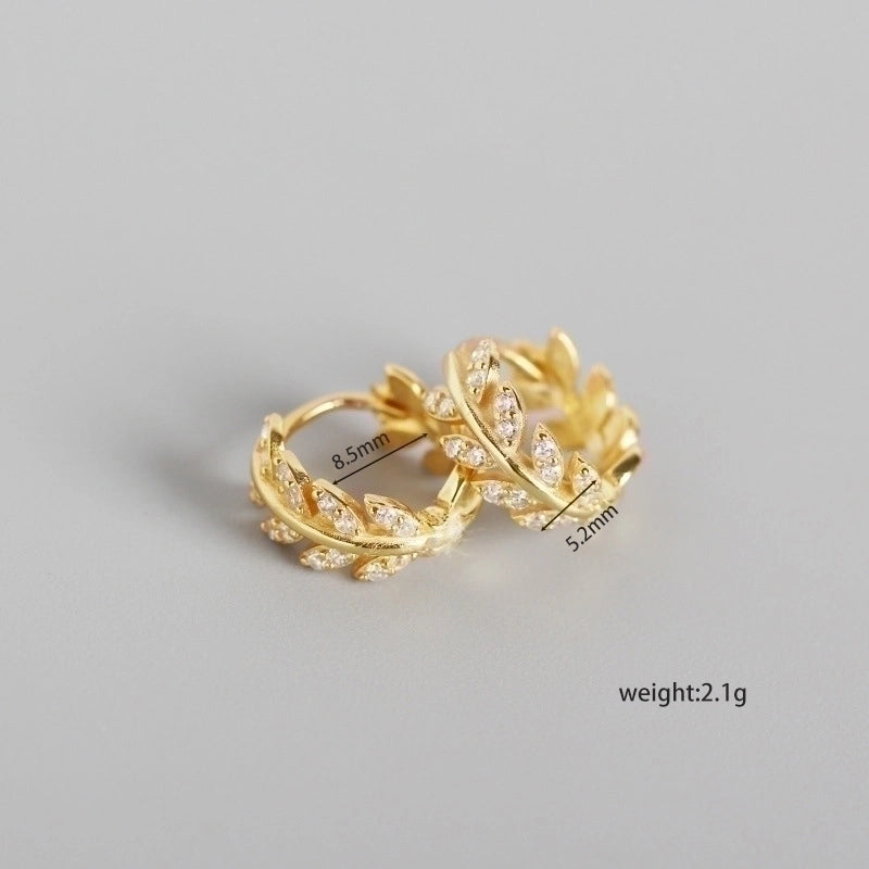 S925 Sterling Silver Olive Leaf Diamond Earrings