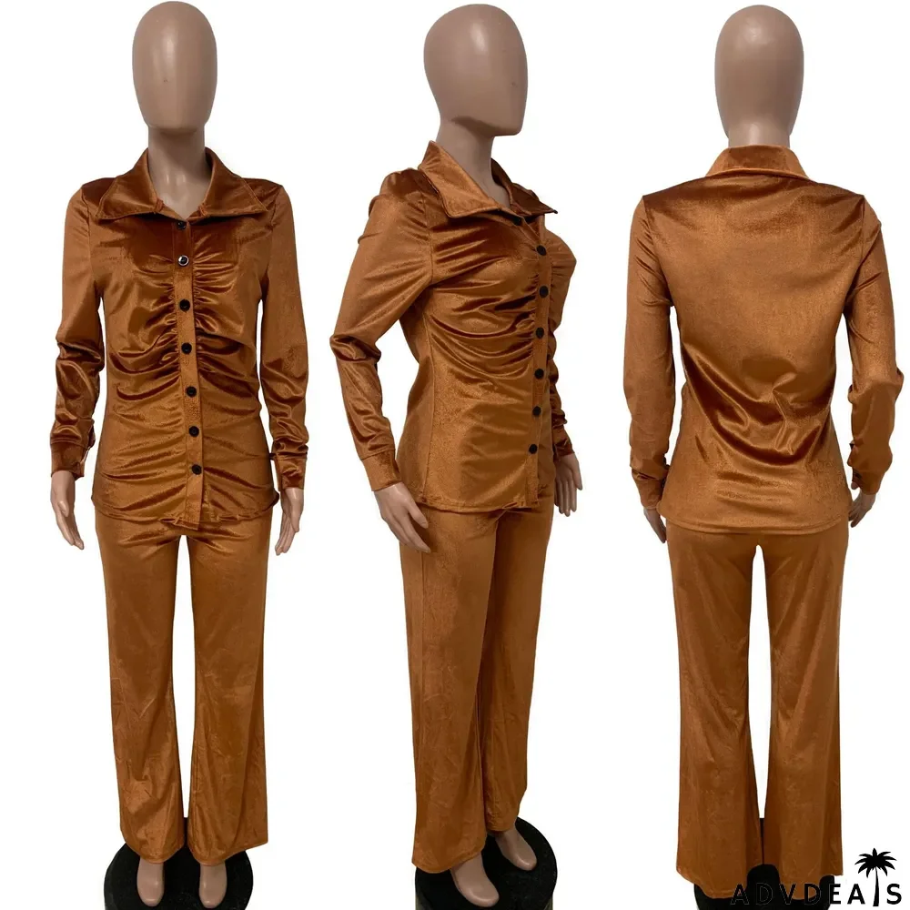 Solid Long Sleeve Two Piece Pants Set