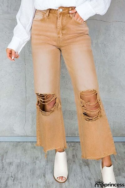 Distressed Raw Hem Jeans with Pockets