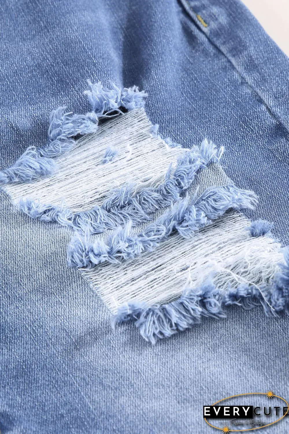 Sky Blue Ripped Tassel Bermuda Jean Shorts