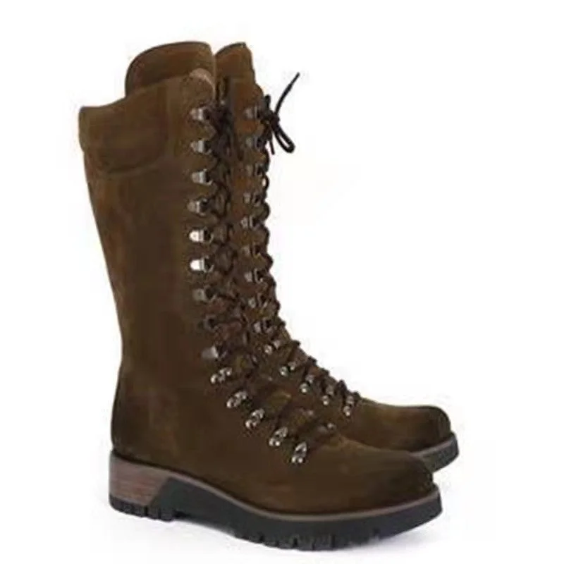 Women's Lace-up Artificial Leather Mid-Calf Boots