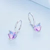 Sterling Silver Gradient Color Heart Zircon Hoop Earrings 
