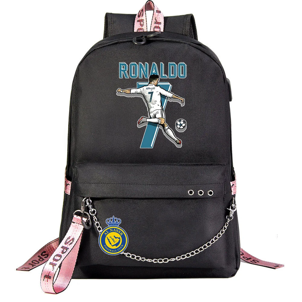 Buzzdaisy Cristiano Ronaldo Theme School Bag with 15-inch Laptop Compartment and USB Charging Cable