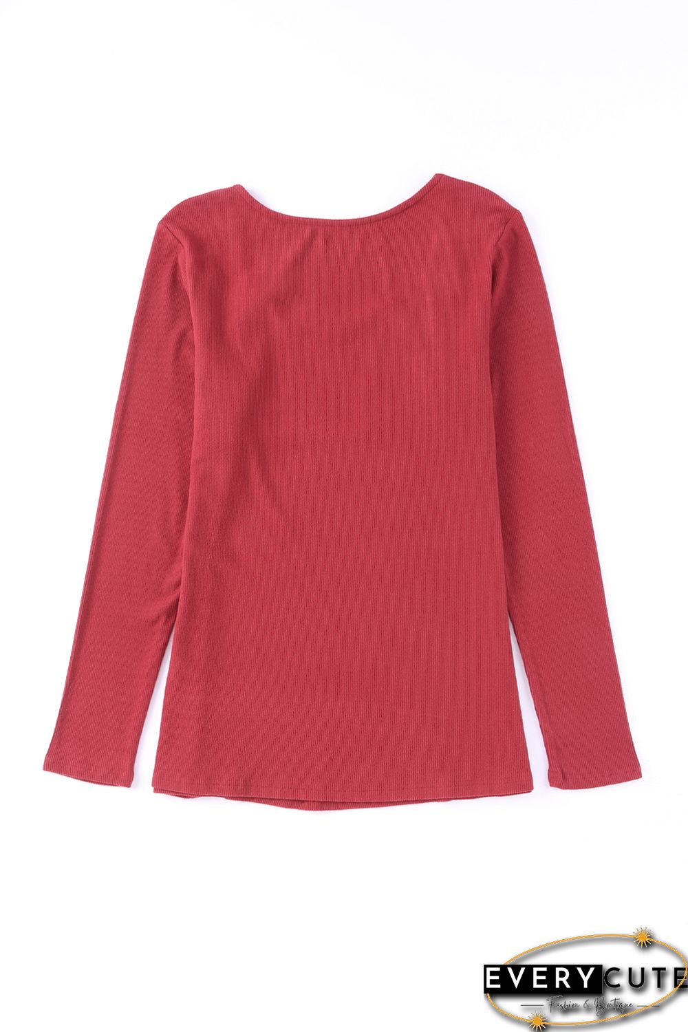 Red Lace Crochet V Neck Long Sleeve Top