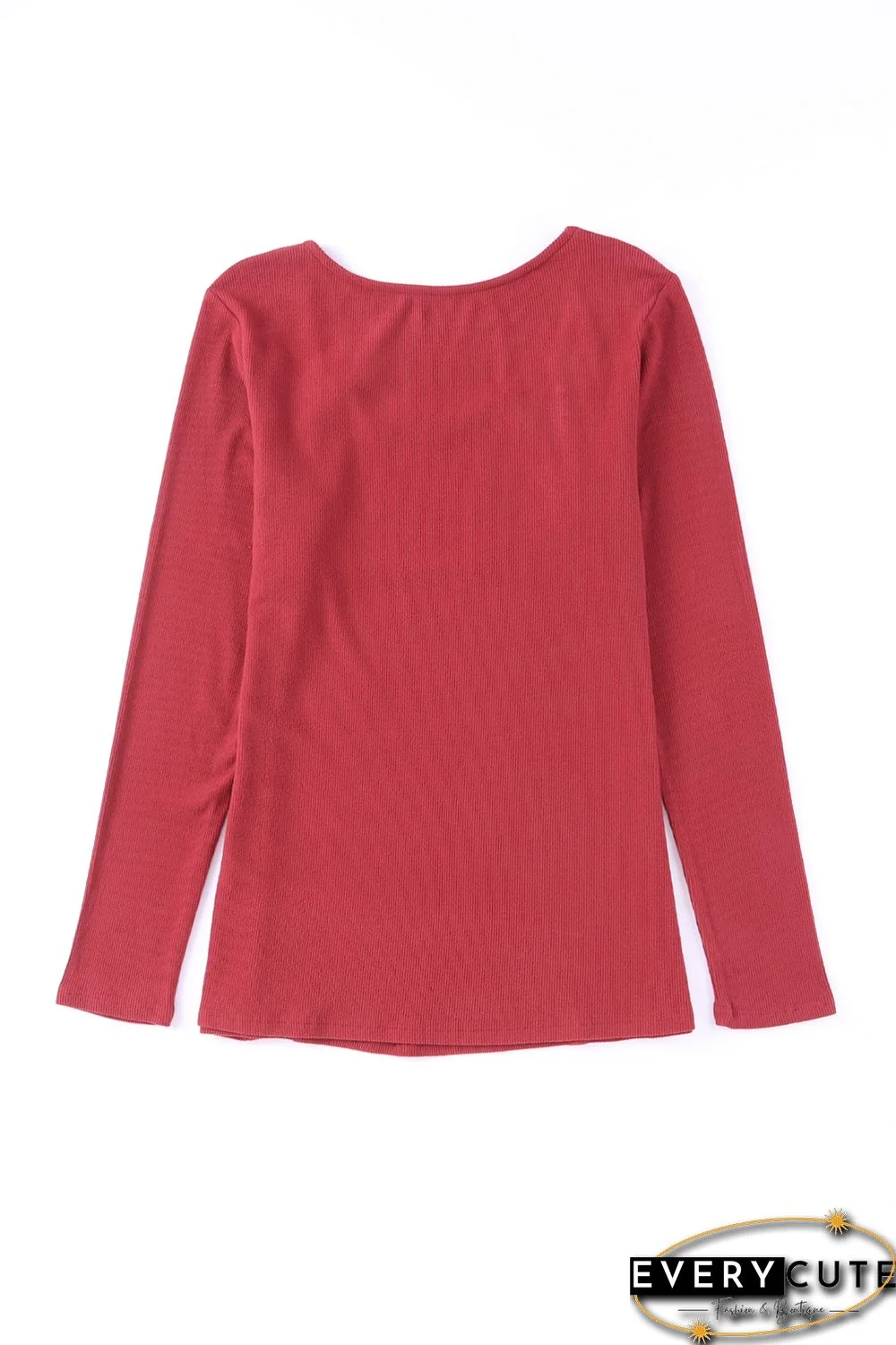 Red Lace Crochet V Neck Long Sleeve Top