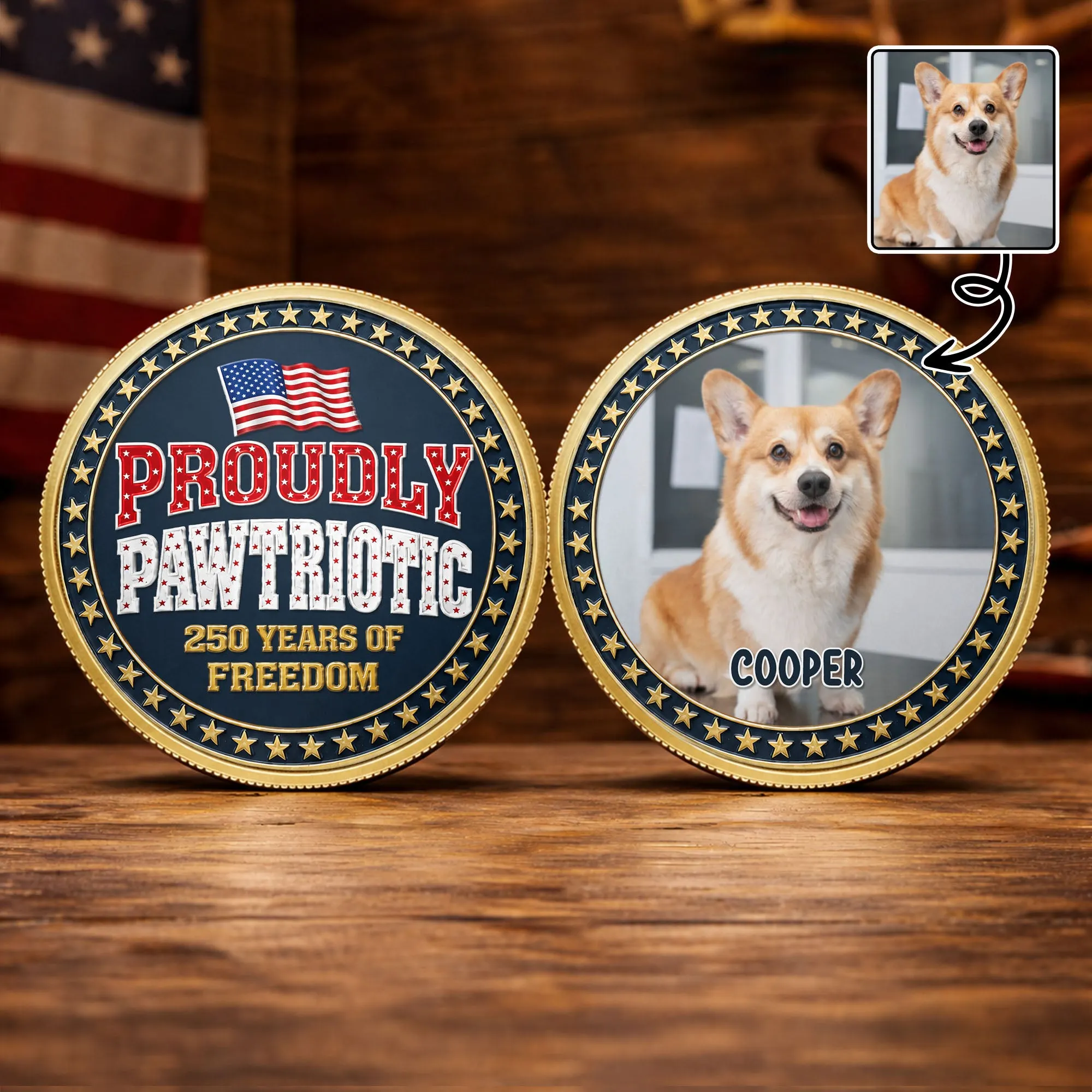 Proudly Pawtriotic Years Of Freedom Custom Dog Photo And Stars - Custom Commemorative Coin - INDE309_KCOIN