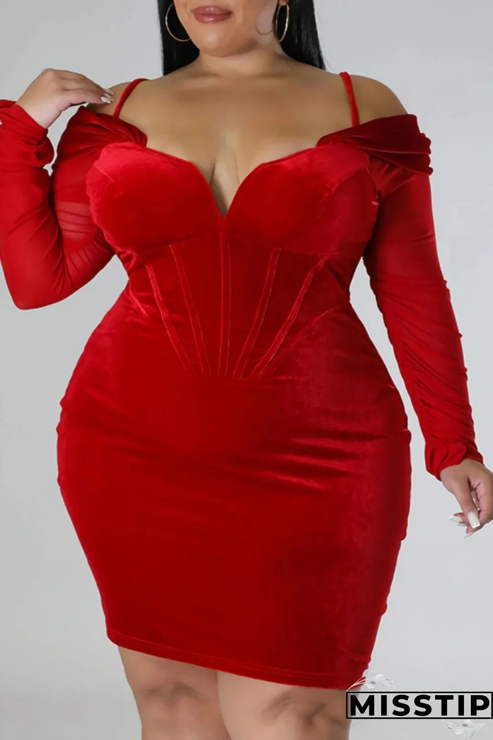 Green Sexy Casual Solid Patchwork Off the Shoulder Long Sleeve Plus Size Dresses