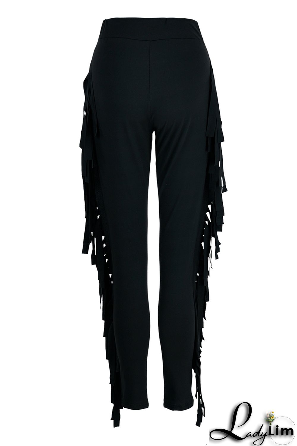 Black Fashion Casual Solid Tassel Regular High Waist Pencil Trousers