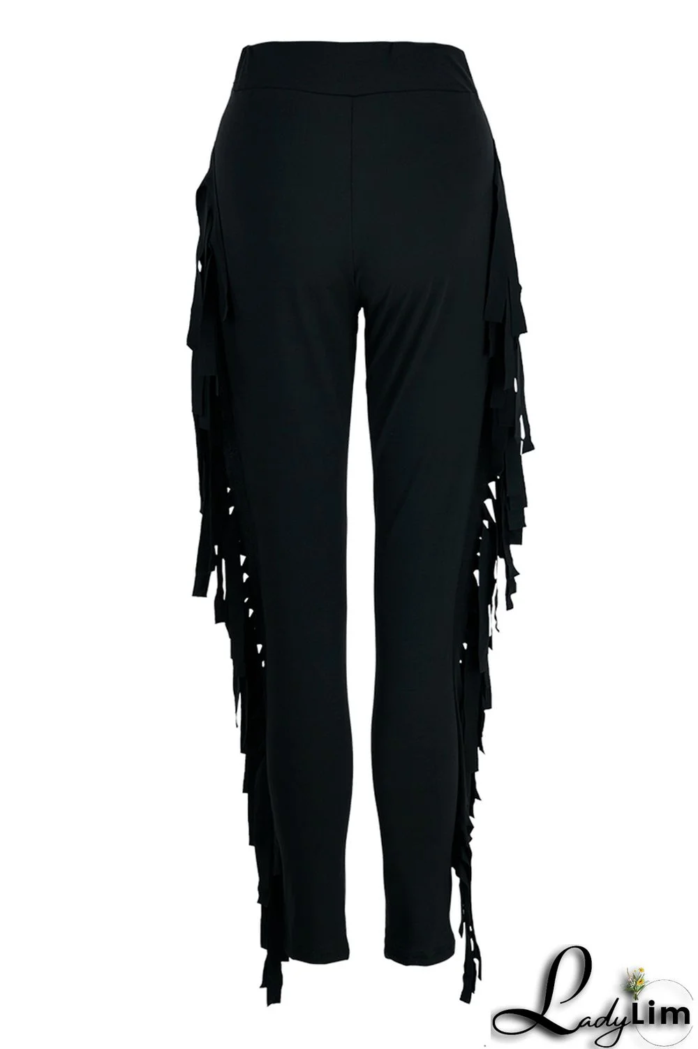 Black Fashion Casual Solid Tassel Regular High Waist Pencil Trousers