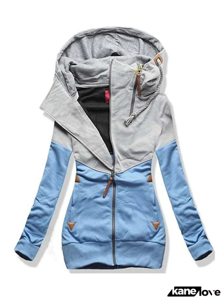 New Casual Contrast Color Zipper Hoodies