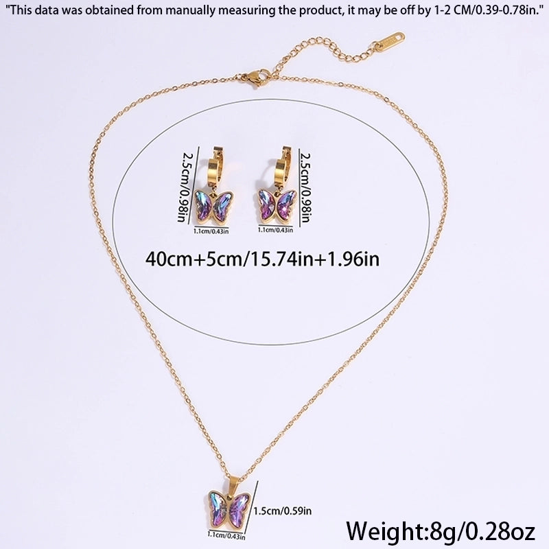 Casual Elegant Minimalist Heart Shape Flower Butterfly 304 Stainless Steel Earrings Necklace