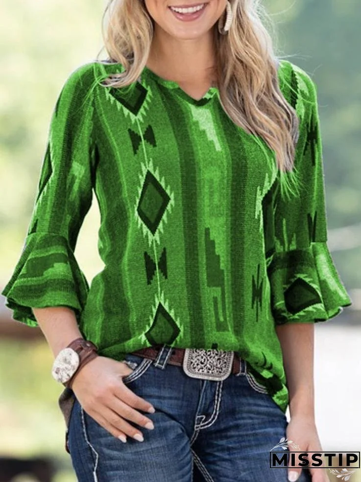 Spring New Blend Casual Middle Sleeve Printed Shirt T-Shirt
