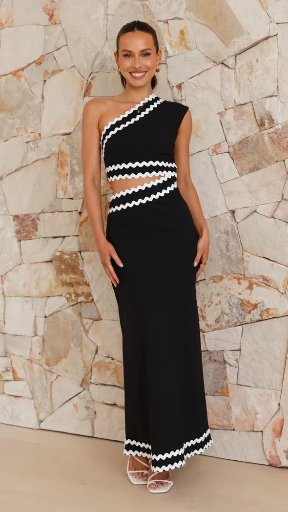 Brownm Brownm Summer New Women's Temperament Elegant Diagonal Lace Splice Dress 88129