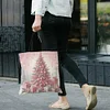 (US Only)4pcs Christmas Linen Tote Bag Handbag Large Capacity Women Shopping Shoulder Bag