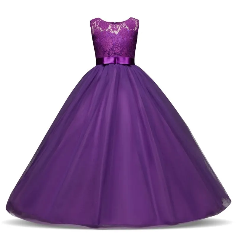 5-14 Years High-end Girls Wedding Party Lace Girl Dress Bridesmaid Clothes Princess Gowns Teen Girl Red Tulle Evening Dresses