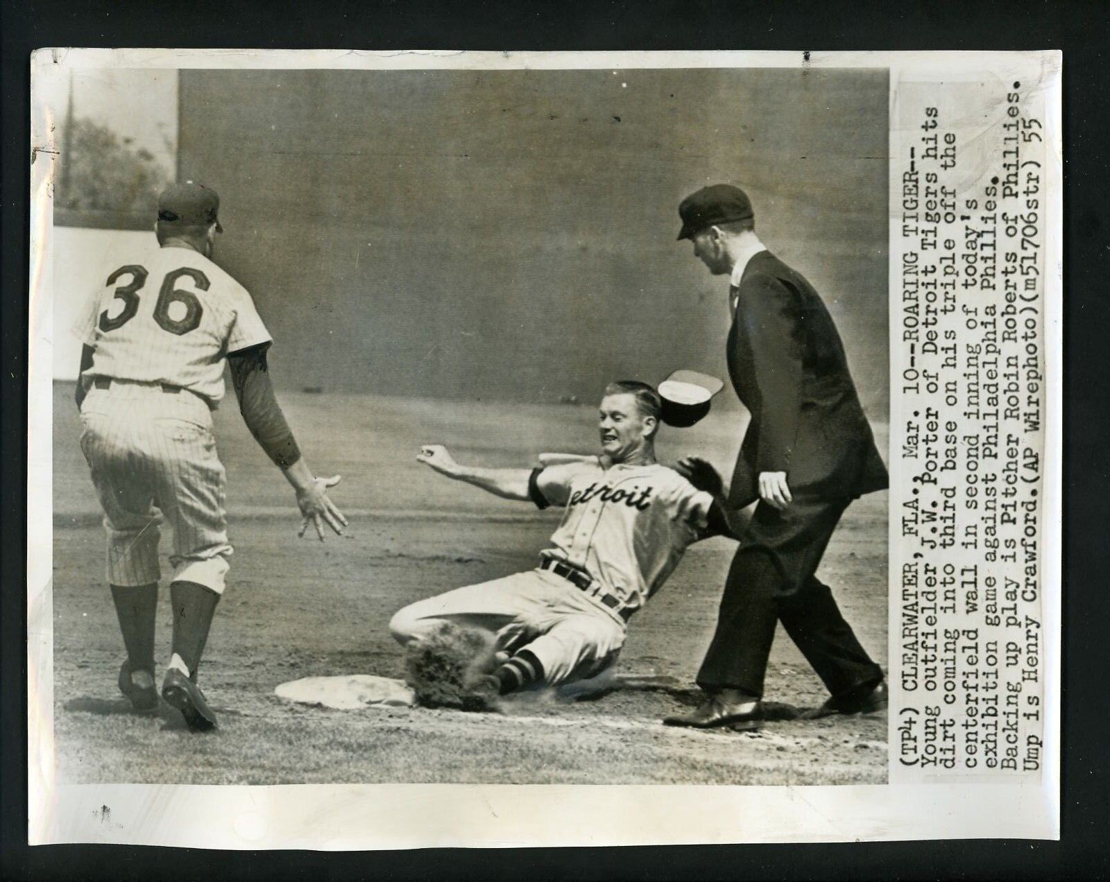 Jay Porter Robin Roberts Henry Crawford 1955 Press Photo Poster painting Detroit Tigers Phillies