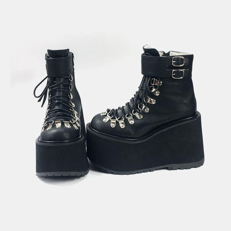Lace Up Buckles Platform Ankle Boots