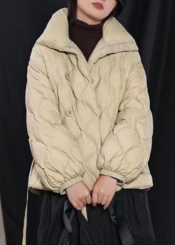 Fine Khaki Loose Stand Collar Pockets Winter Duck Down Puffer Coat CK1660- Fabulory