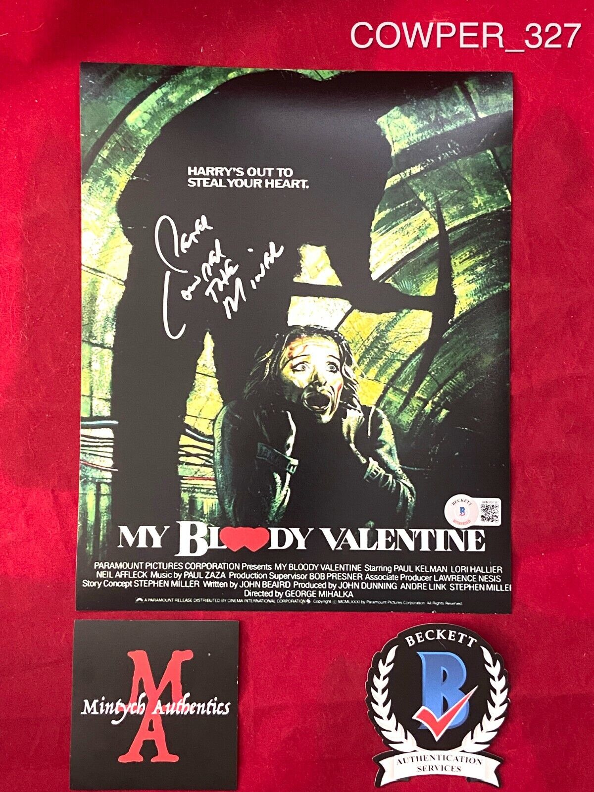 PETER COWPER MY BLOODY VALENTINE AUTOGRAPHED SIGNED 8x10 Photo Poster painting! BECKETT COA!