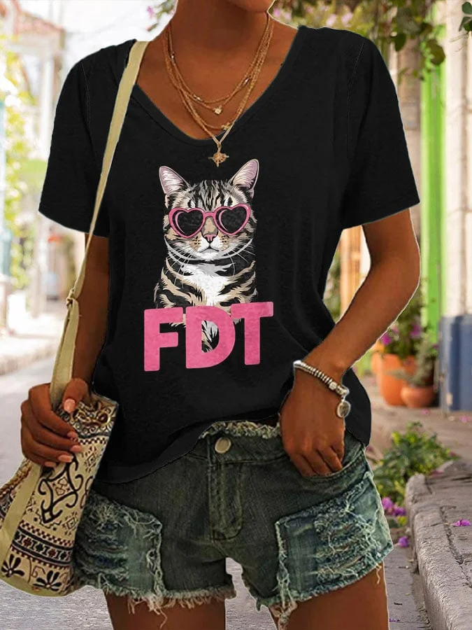 Women's Fashion Casual FDT Cat Printed T-shirt  socialshop