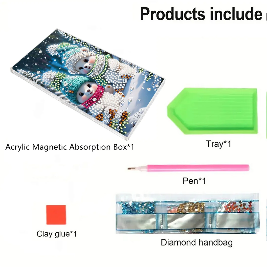 2pcs DIY 5D Diamond Painting Acrylic Jewelry Box Kit Gift for Adults (Snowman)
