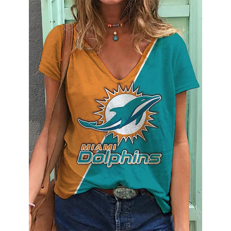Miami Dolphins Lightweight Short Sleeve V-Neck T-Shirt