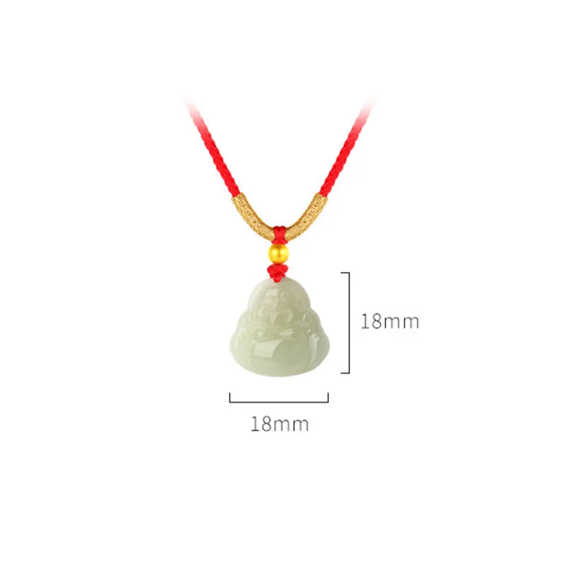 18k Gold Plated Natural Hetian Jade Laughing Buddha Wealth String Necklace Pendant