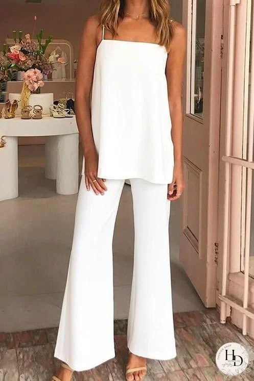 Meridress Elegant Cami Top and Wide Leg Pants Solid Set