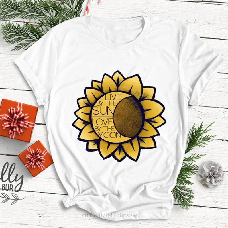 Live By The Sun Love By The Moon Women Funny Print T-shirt Summer Black Fashion Tops Tee Girl 90S Harajuku Clothes,Drop Ship