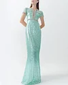 Embroidered Sequin Gown