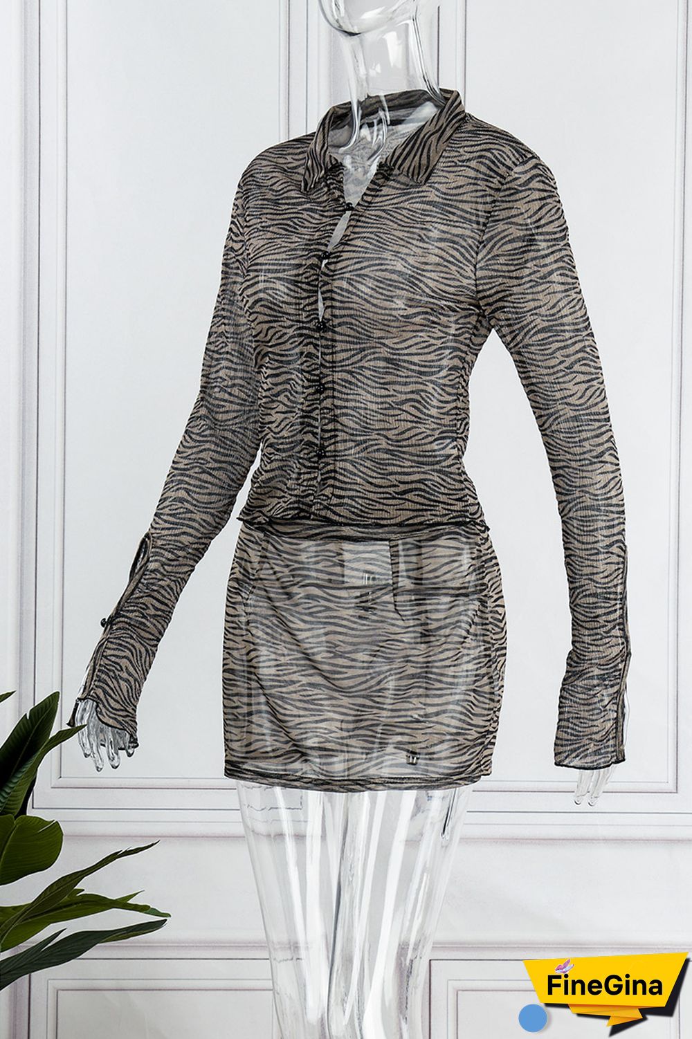 Zebra Sexy Print Patchwork Long Sleeve Two Pieces