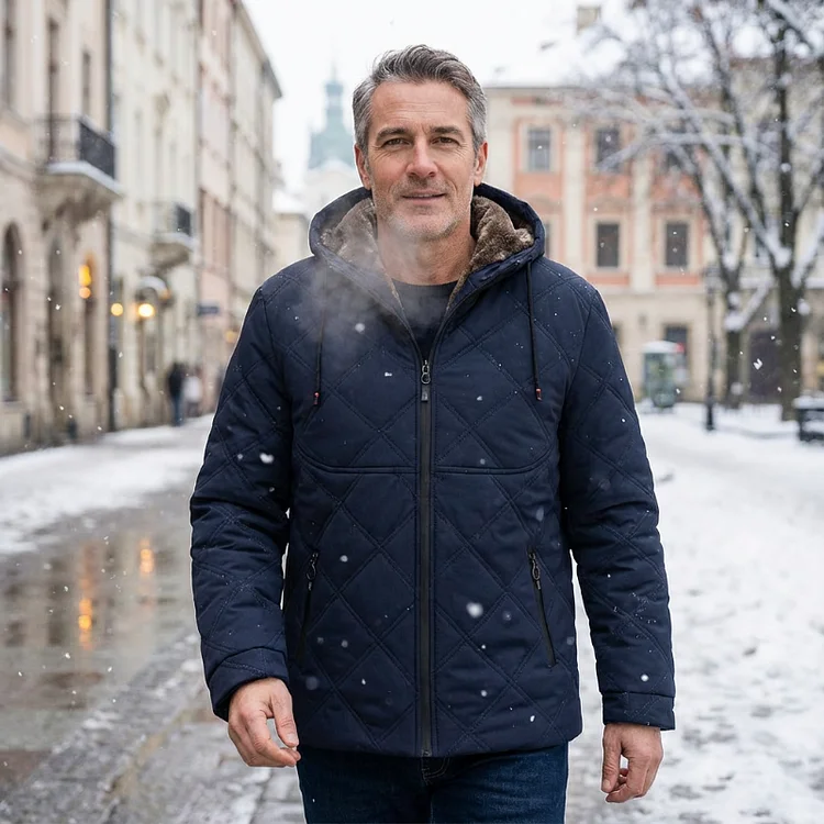 Herren-Winterjacke mit Pl&uuml;schfutter und Kapuze