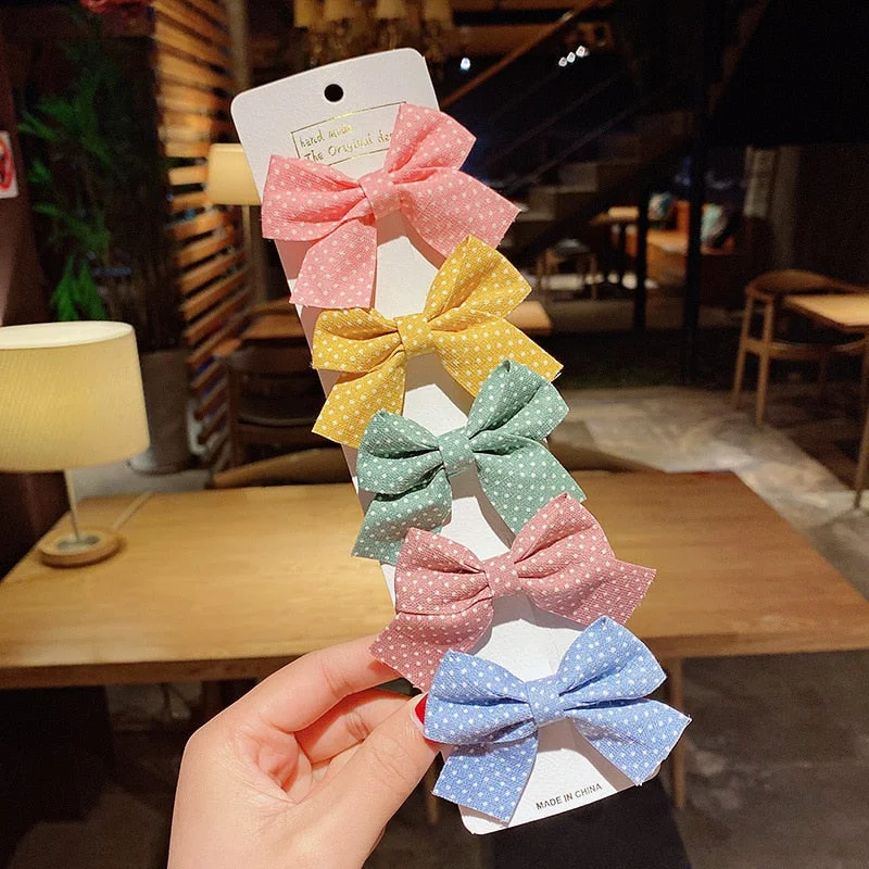 5PCS/Set New Girls Cute Plaid Print Star Hairpins For Kids Children Sweet Headband Hair Clips Barrettes Fashion Bow Accessories