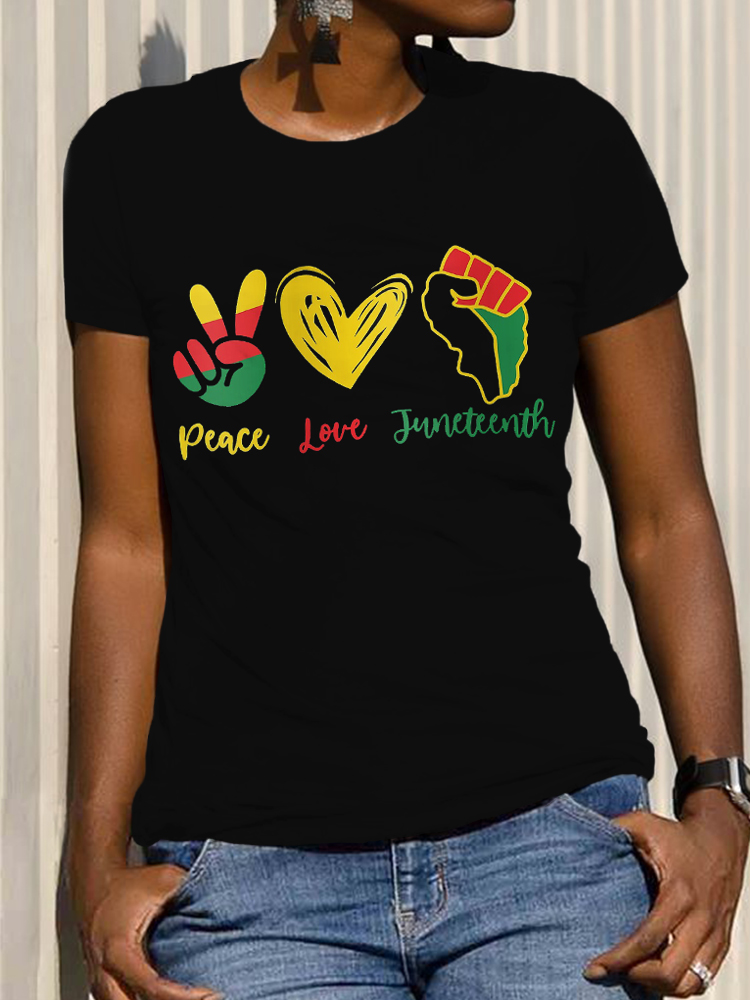 wearshes Peace Love Juneteenth Round Neck  T Shirt