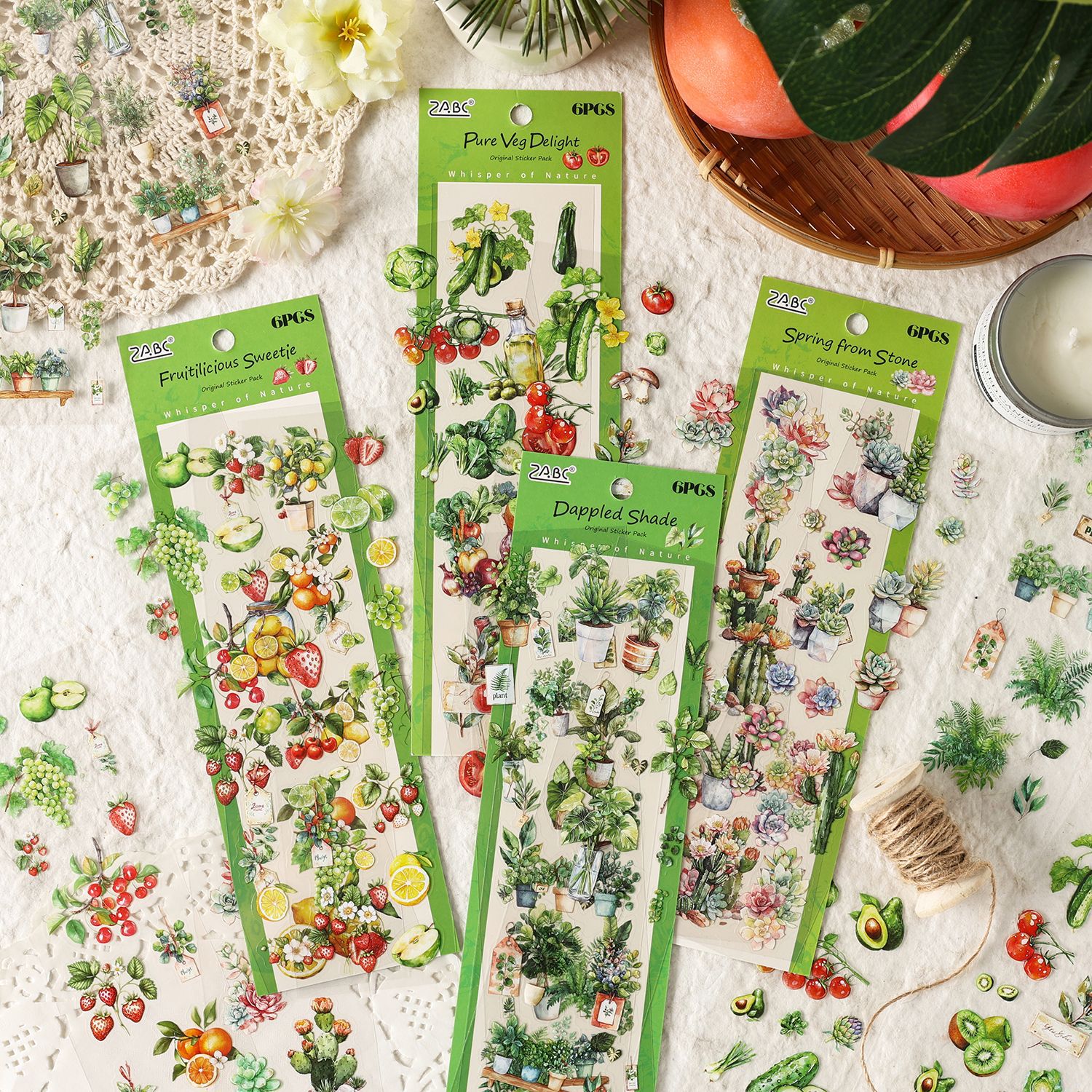 PET 스티커 - 자연 시계 빈티지 식물 꽃 과일