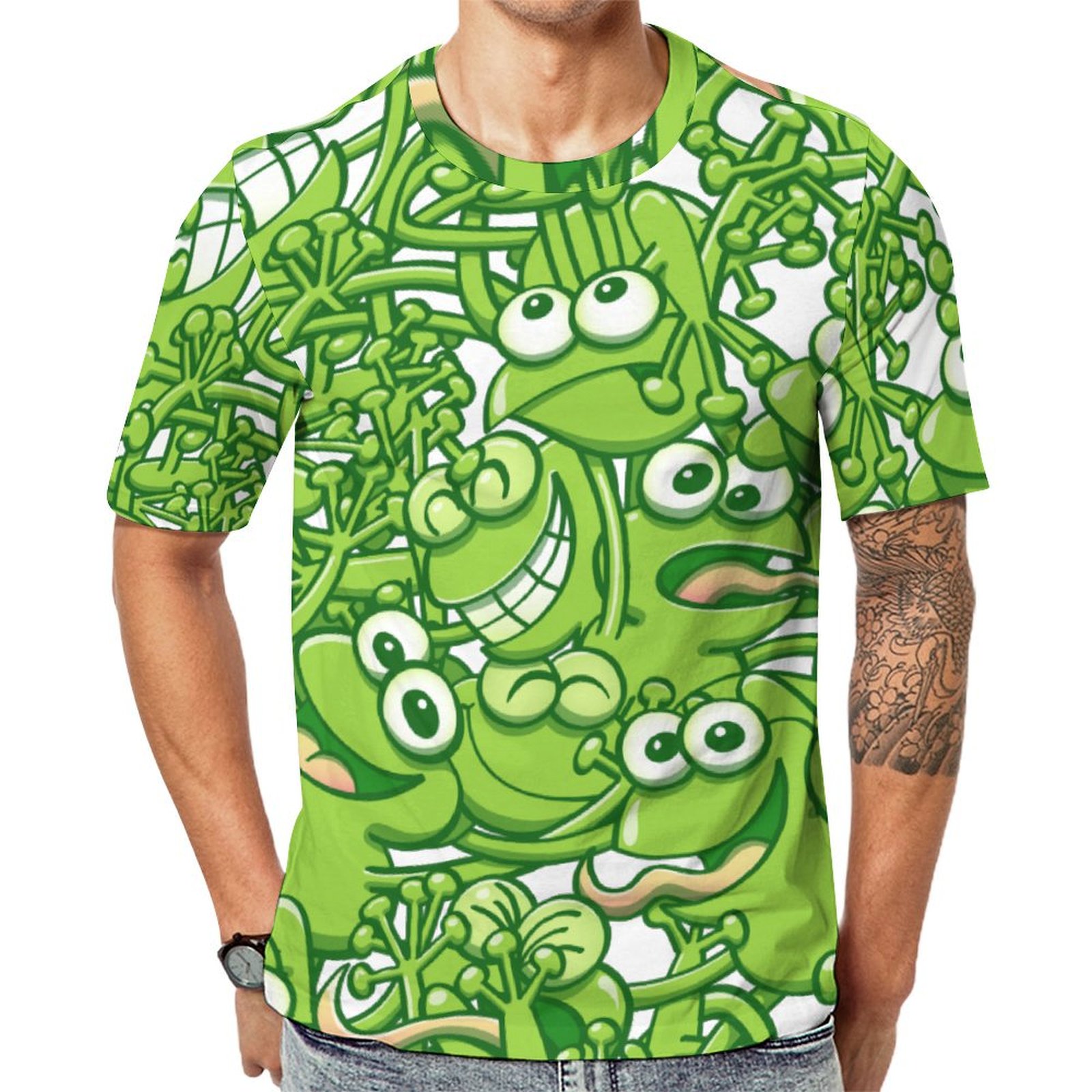 Green Frogs Entangled In A Messy Short Sleeve Print Unisex Tshirt Summer Casual Tees for Men and Women Coolcoshirts