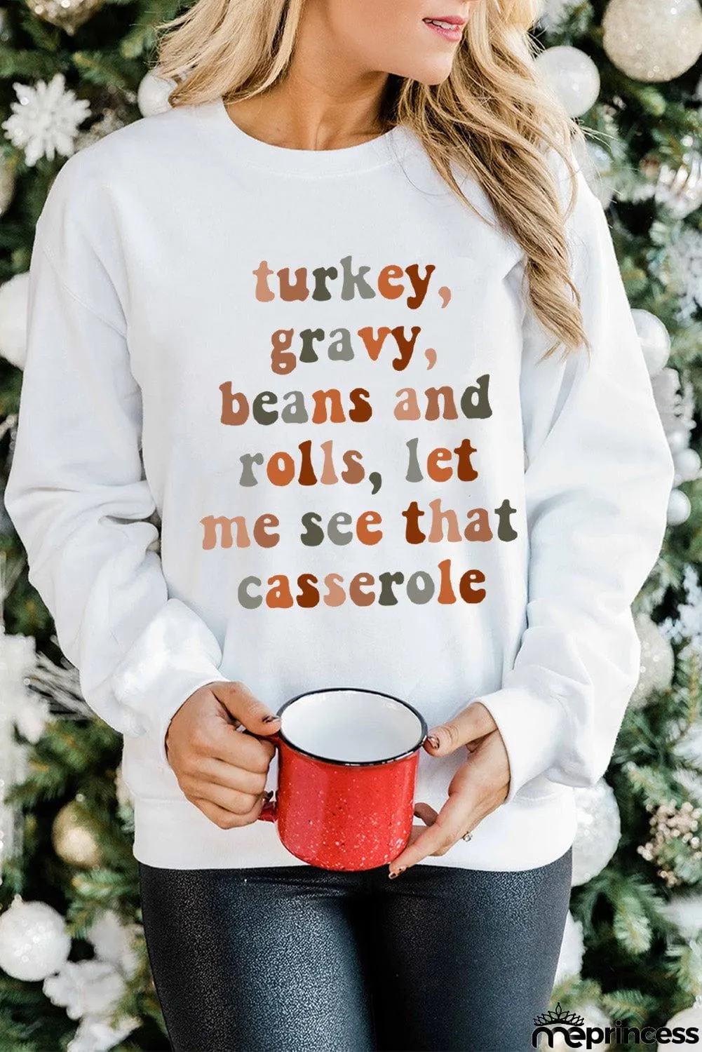 Thanksgiving Letter Graphic Print Long Sleeve Sweatshirt