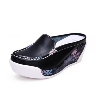 Churchf Churchf Half Slippers Female Thick Sole Fashion Wear Cake Shoes Summer Leather Cool Drag Women's Shoes Slope Heel Pedal Lazy Shoes
