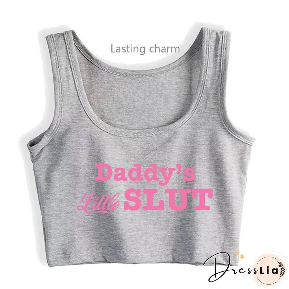 Daddys Little Slut Print Crop Top Fun Flirty Camisole Cami Tank Top Girls Fitted Scoop Neck Crop Top