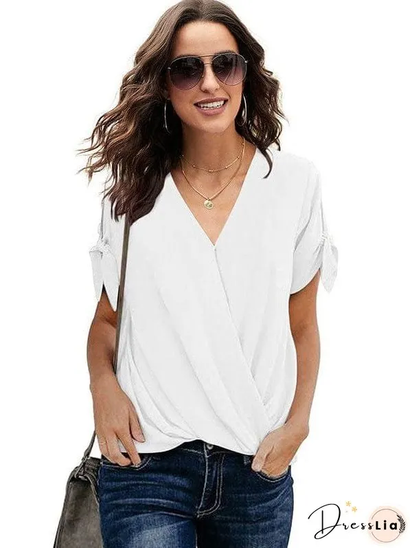Elegant Solid Color Draped Blouse