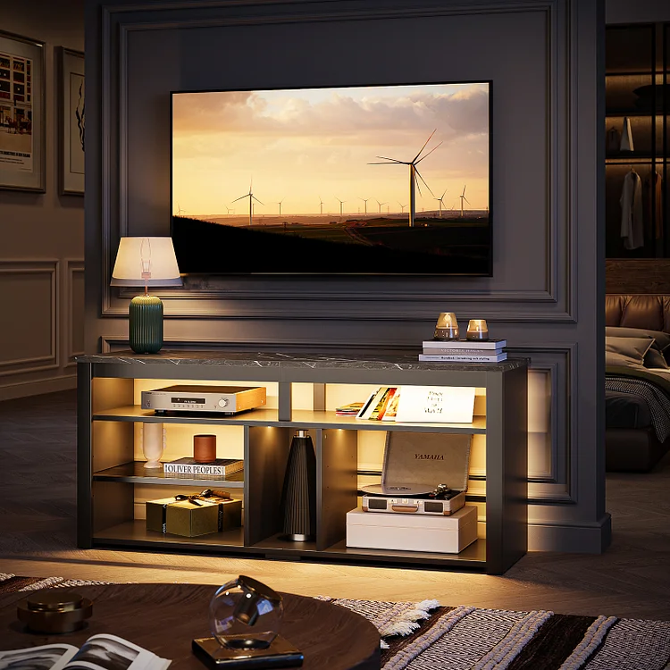 Bestier 55 inch TV Stand with LED Lights, Carbon Fiber Black