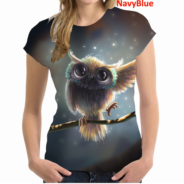 Cotton Tshirt Funny Owl 3d Printed Women T Shirt Harajuku Trendy Tops Tshirts Ladies Short Sleeve Tees t -shirt Tee