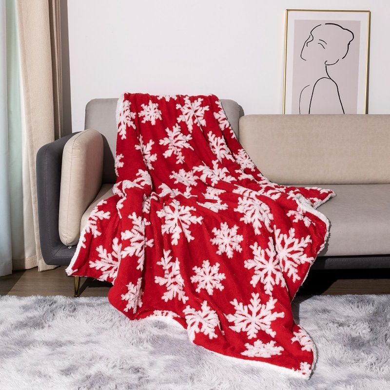Christmas Snowflake Sherpa Blanket Mattress Cover