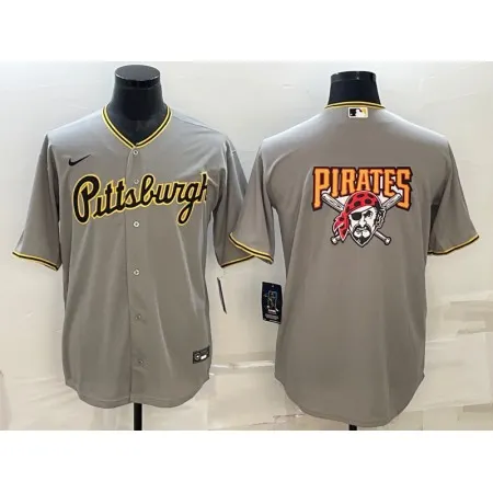 Men's Pittsburgh Pirates Gray Team Big Logo Cool Base Stitched Baseball Jersey 2AOQ