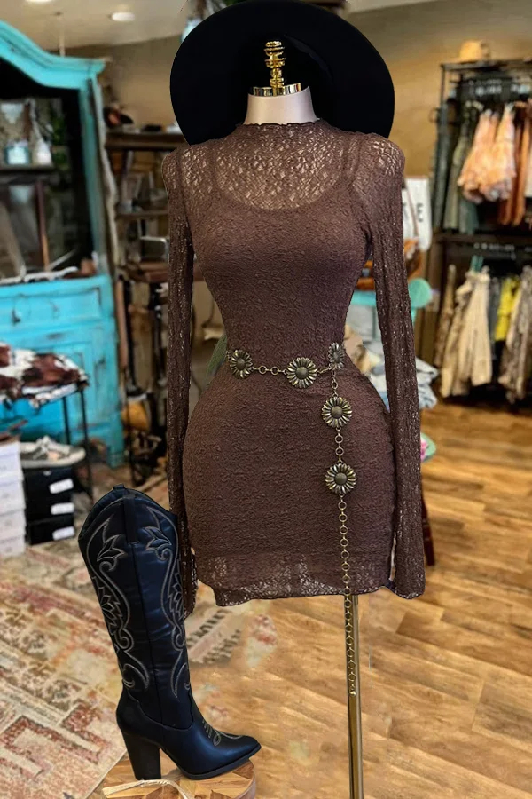 Elegant Brown Lace Dress