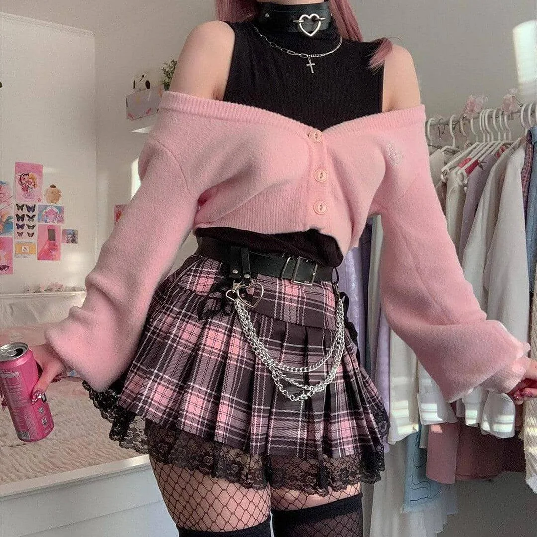 Brownm Goth Pleated Mini Skirt