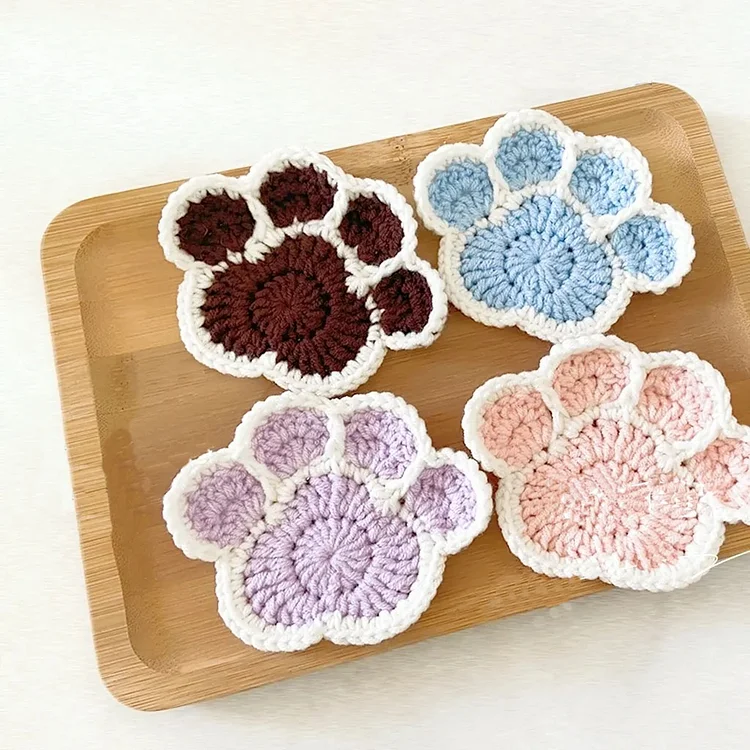  Lulusnow Handmade  Dog Paw 4PCS Crochet Coasters